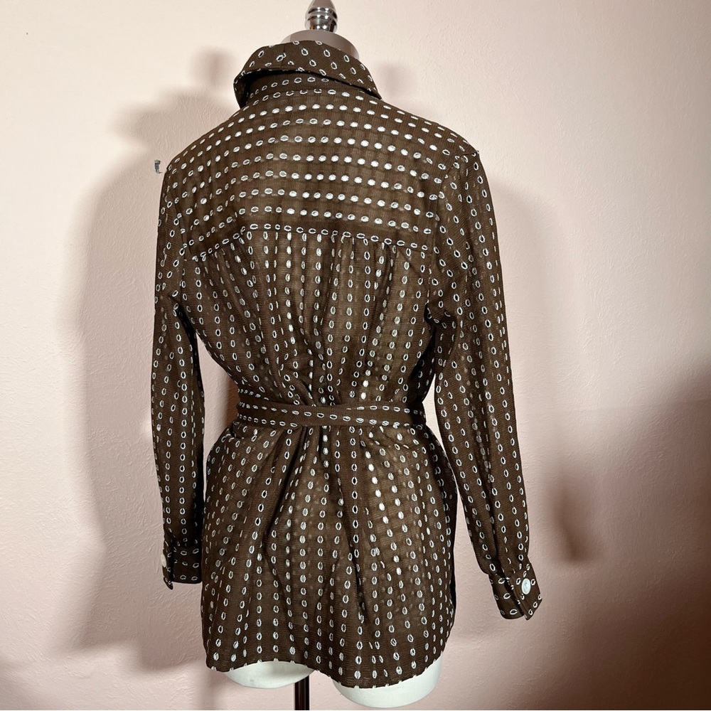 Vintage 1960 70 Dalton MCM Brown lace Tie Waist Belted Button Down shirt Jacket - Picture 4 of 17